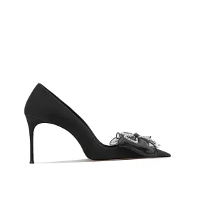 LENOB Diamante Bow Mid Heel Pumps - 6cm