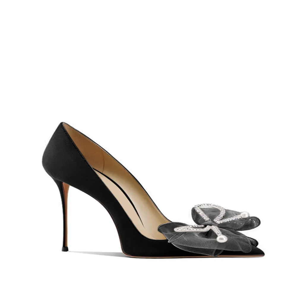LENOB Diamante Bow Mid Heel Pumps - 6cm