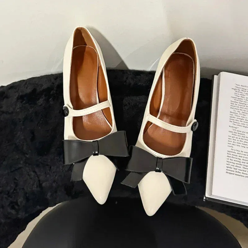 LIZAKOSHT  -  Bow Pointed Toe Mary Jane Shoes Women Chunky Heel Elegant Office Shoes Women Comfy Pumps Female Fashions Retro High Heels Women