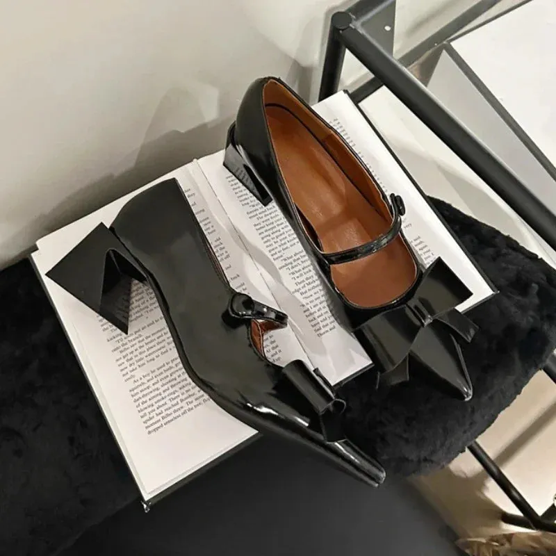 LIZAKOSHT  -  Bow Pointed Toe Mary Jane Shoes Women Chunky Heel Elegant Office Shoes Women Comfy Pumps Female Fashions Retro High Heels Women