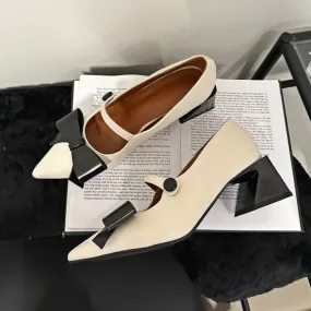 LIZAKOSHT  -  Bow Pointed Toe Mary Jane Shoes Women Chunky Heel Elegant Office Shoes Women Comfy Pumps Female Fashions Retro High Heels Women