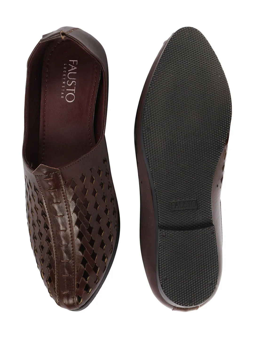 Men Brown Laser Cut Ethnic Punjabi Jalsa Jutti Mojari|Kolhapuri Breathable Jutti For Party|Wedding|Festival