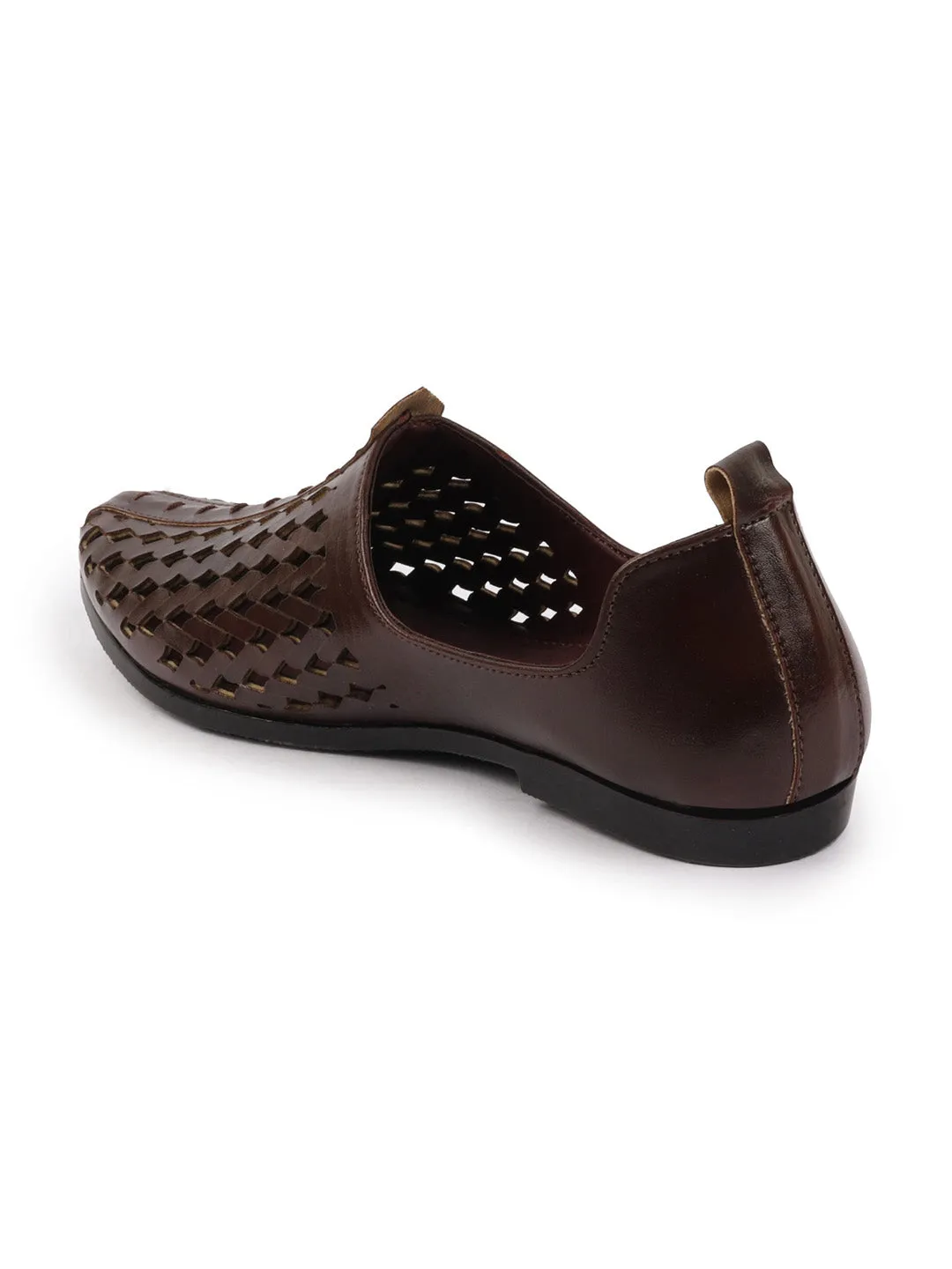 Men Brown Laser Cut Ethnic Punjabi Jalsa Jutti Mojari|Kolhapuri Breathable Jutti For Party|Wedding|Festival
