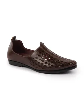 Men Brown Laser Cut Ethnic Punjabi Jalsa Jutti Mojari|Kolhapuri Breathable Jutti For Party|Wedding|Festival