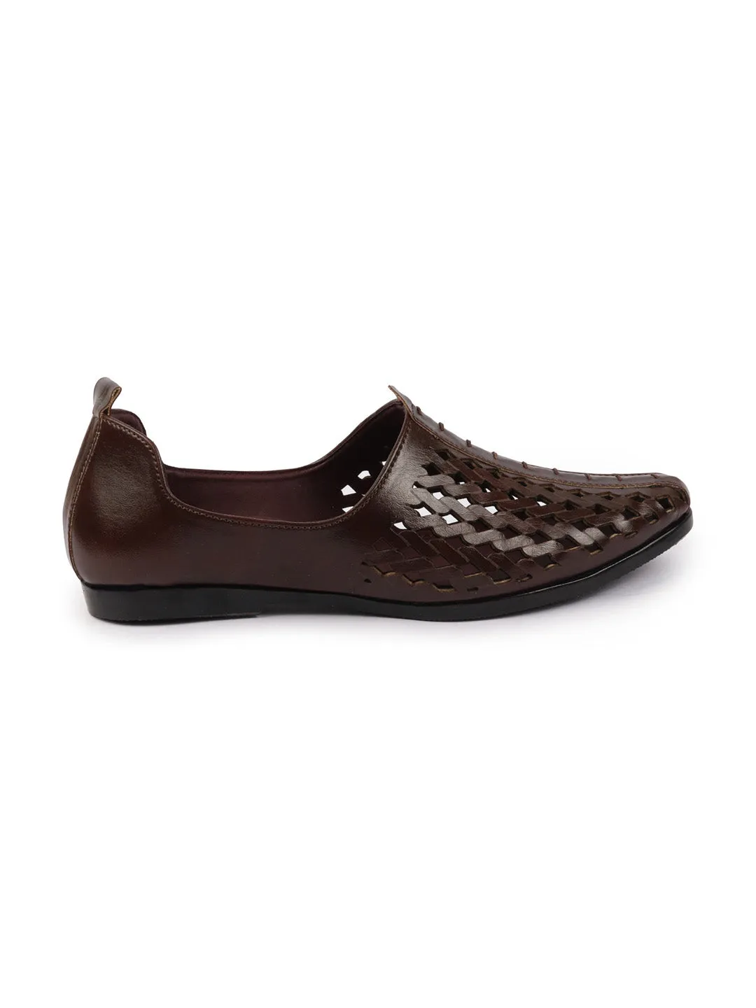 Men Brown Laser Cut Ethnic Punjabi Jalsa Jutti Mojari|Kolhapuri Breathable Jutti For Party|Wedding|Festival