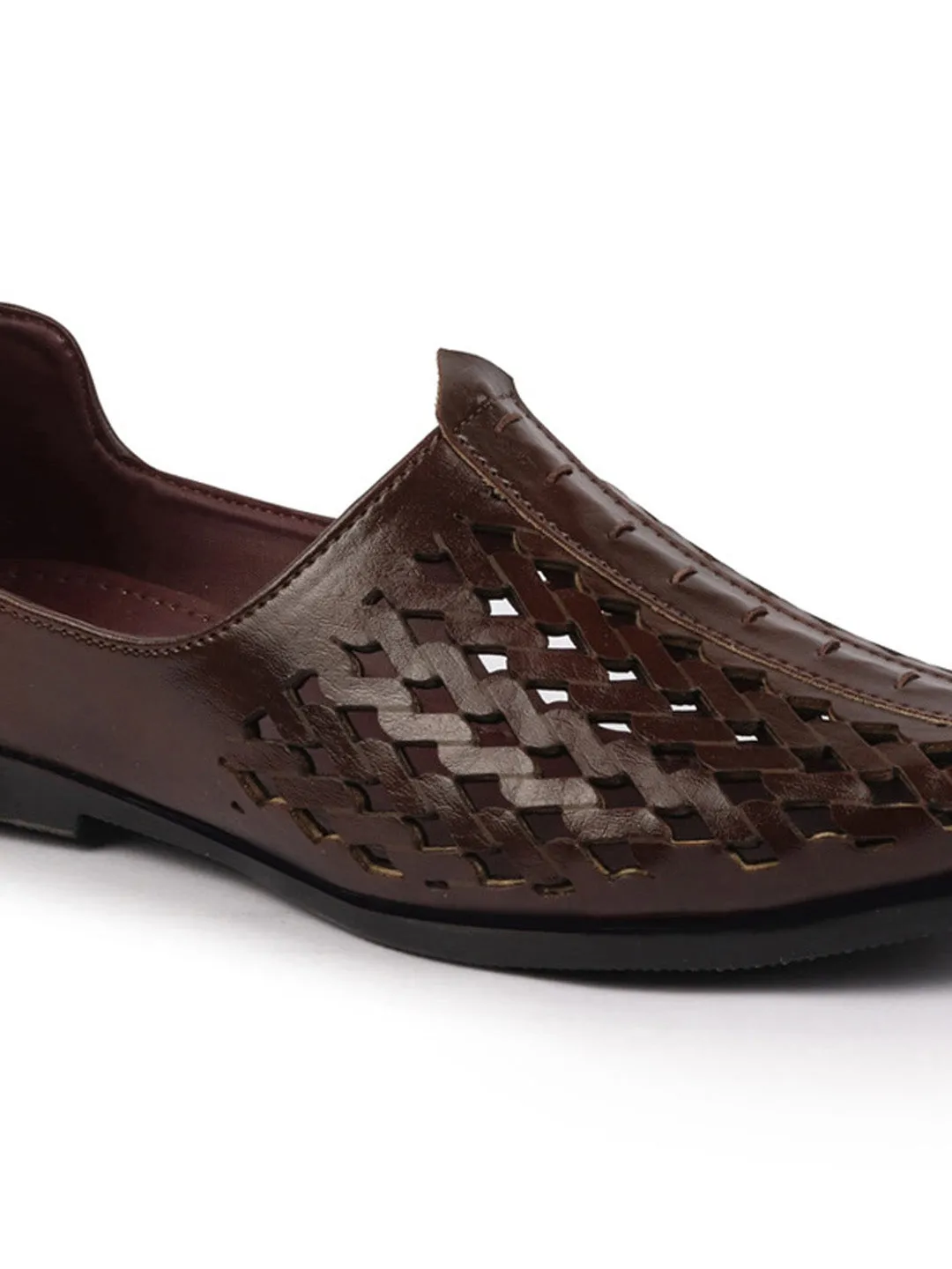 Men Brown Laser Cut Ethnic Punjabi Jalsa Jutti Mojari|Kolhapuri Breathable Jutti For Party|Wedding|Festival