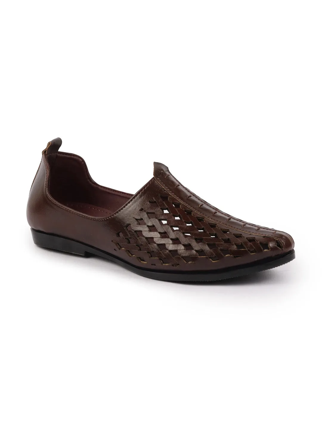 Men Brown Laser Cut Ethnic Punjabi Jalsa Jutti Mojari|Kolhapuri Breathable Jutti For Party|Wedding|Festival