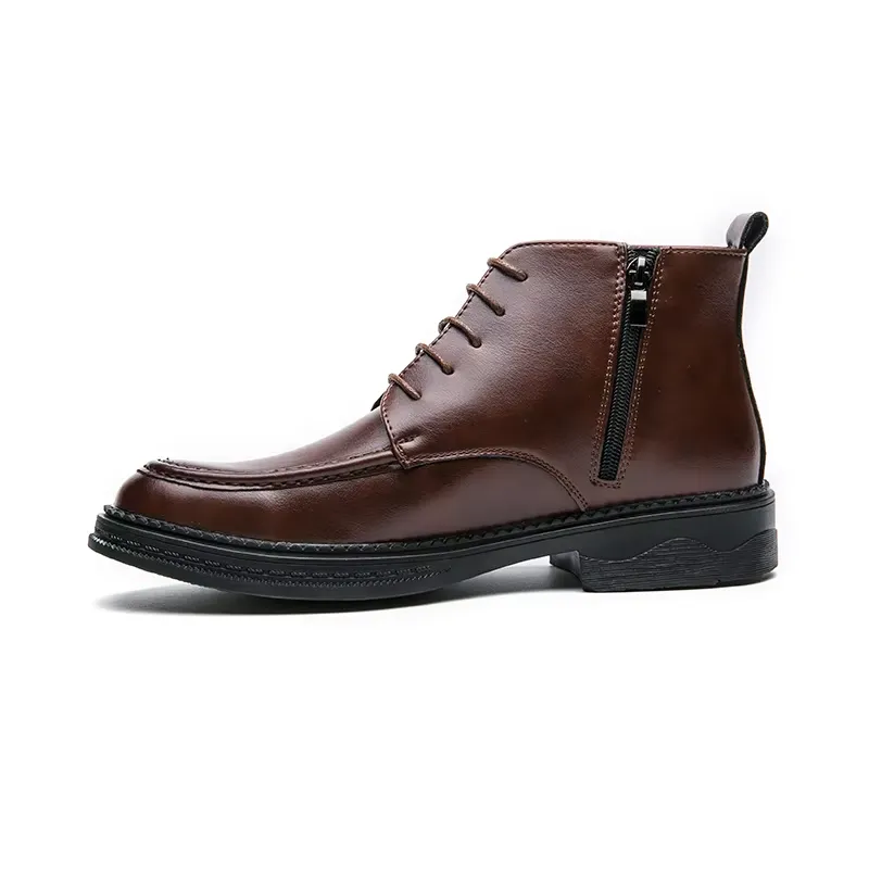 Men's Glossy Vegan Leather Lace-up Boots with Zipper | Ideal for All Seasons