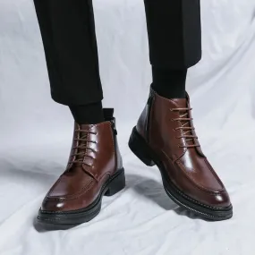 Men's Glossy Vegan Leather Lace-up Boots with Zipper | Ideal for All Seasons