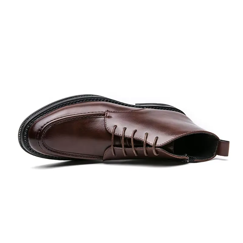 Men's Glossy Vegan Leather Lace-up Boots with Zipper | Ideal for All Seasons