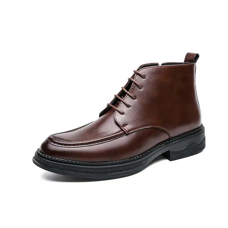 Men's Glossy Vegan Leather Lace-up Boots with Zipper | Ideal for All Seasons