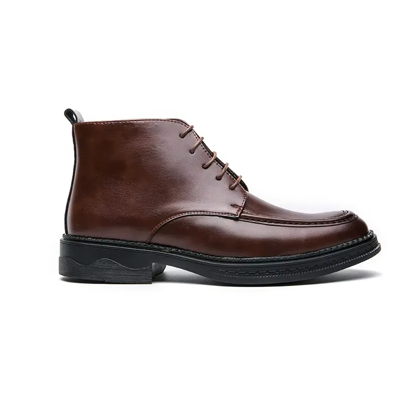Men's Glossy Vegan Leather Lace-up Boots with Zipper | Ideal for All Seasons