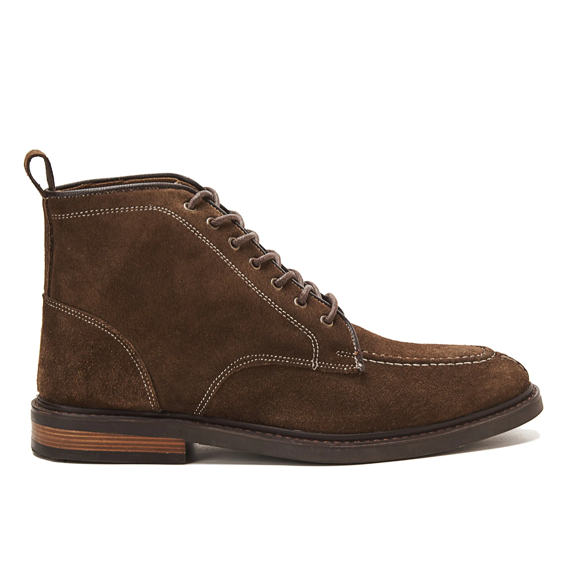 Moc Toe Suede Lace Up Genuine Leather Half Boots - Brown