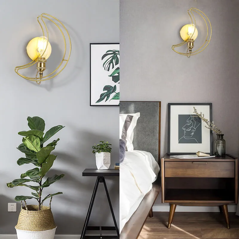 Modern Mid-Century Moon Copper 1-Light Wall Sconce Lamp For Living Room