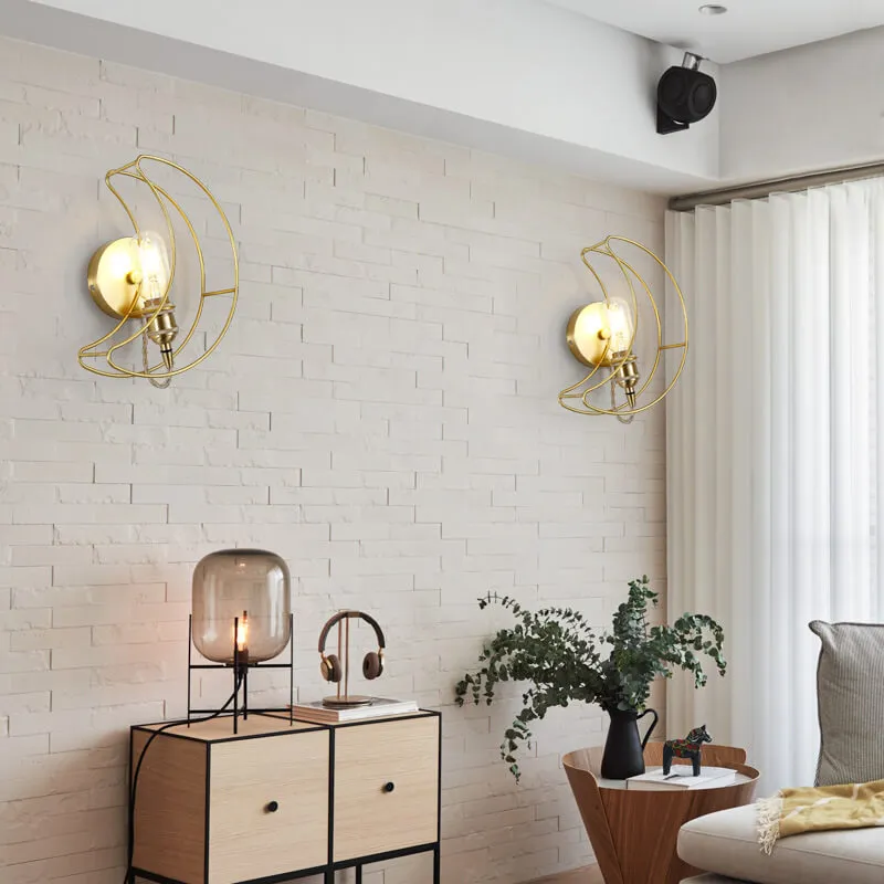 Modern Mid-Century Moon Copper 1-Light Wall Sconce Lamp For Living Room