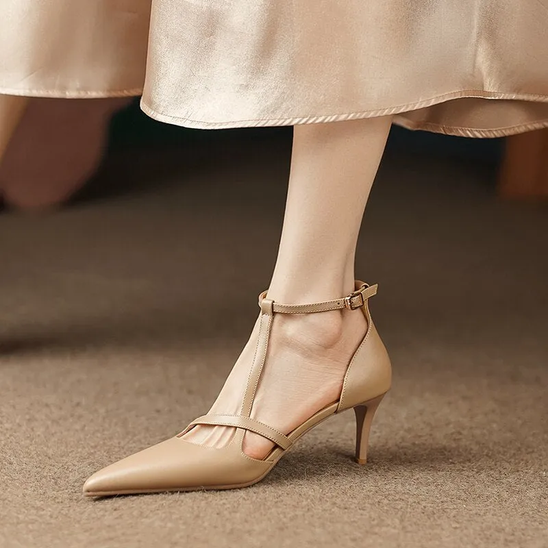 New Summer Women Shoes Pointed Toe Thin Heel Pumps for Women Elegant Cow Leather Shoes Sexy 6.5cm High Heels Elegant Shoes