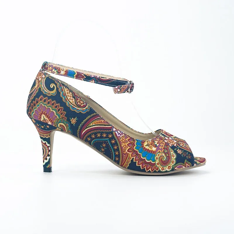 Peep Toe Print Buckle High Heels