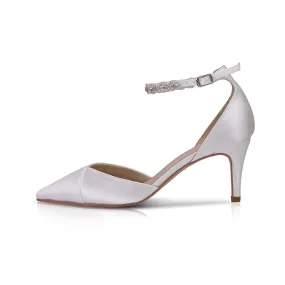 Perfect Bridal Wedding Shoe Ivory Satin Crystal Ankle Strap, Summer