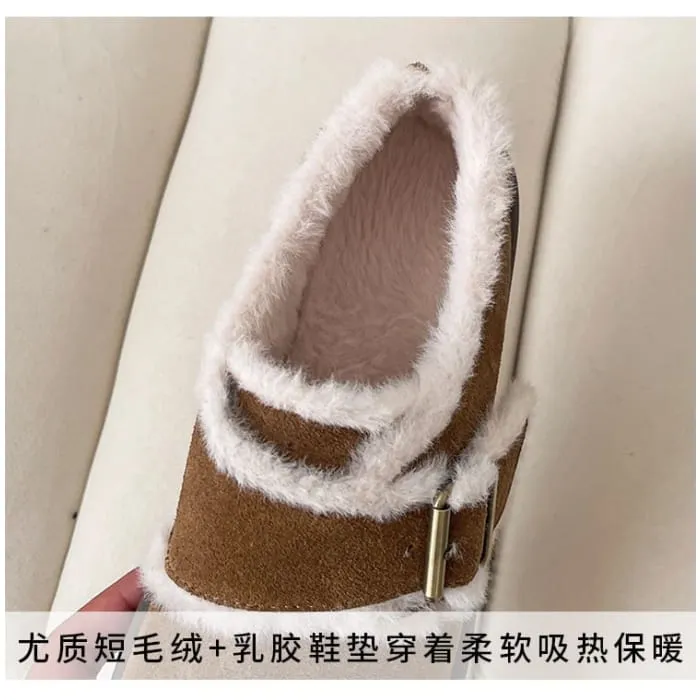 Platform Fleece-Lined Buckled Slip-Ons