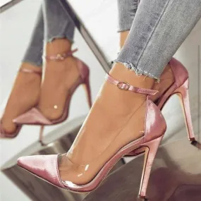 Point Toe Straps Leather Stiletto Heel  Pumps