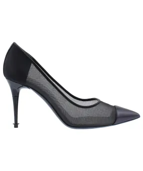 Pointed Mesh Leather Pumps