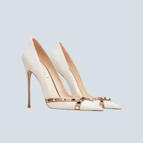 Pointed Toe PU Leather Rivet High Heels Pump Shoes