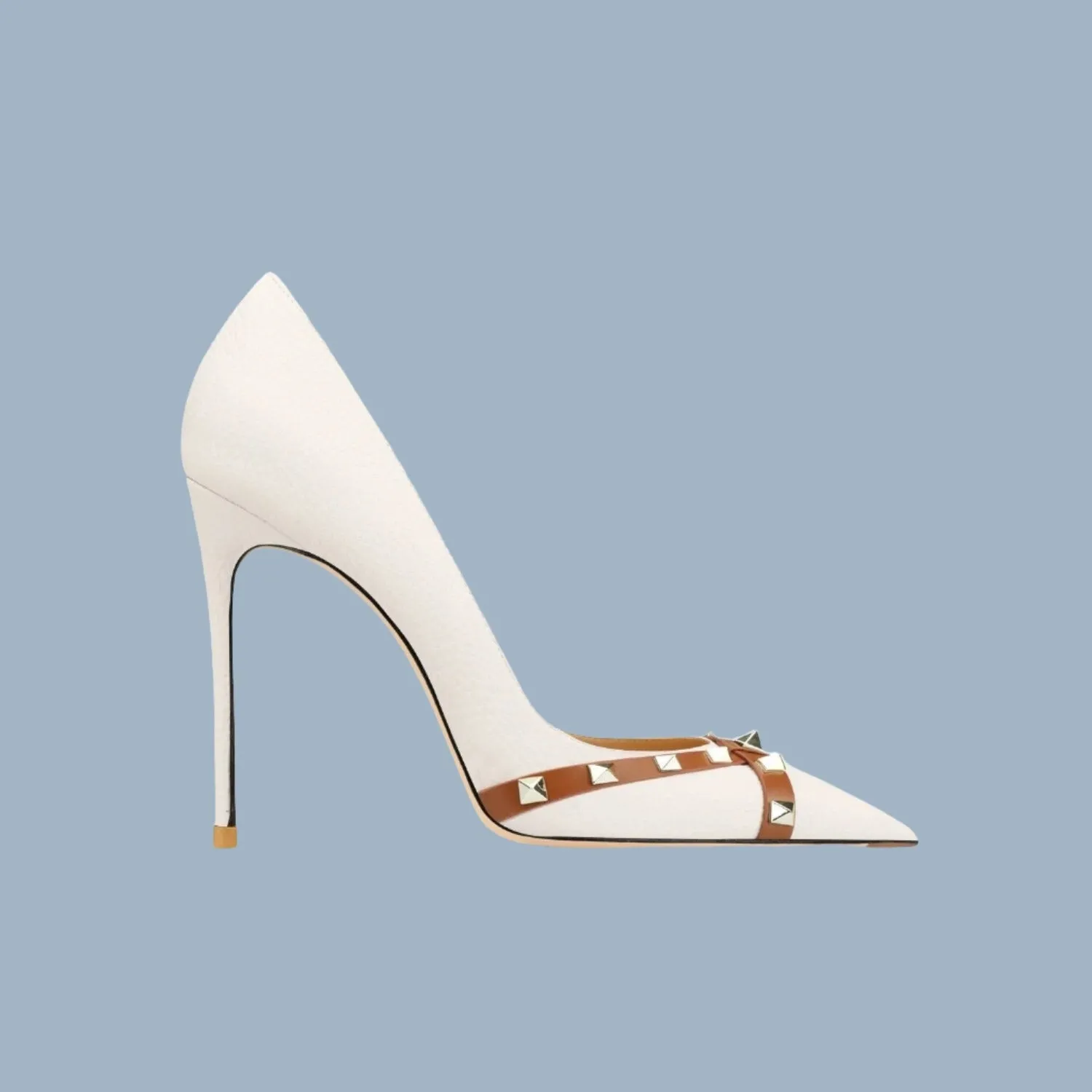 Pointed Toe PU Leather Rivet High Heels Pump Shoes