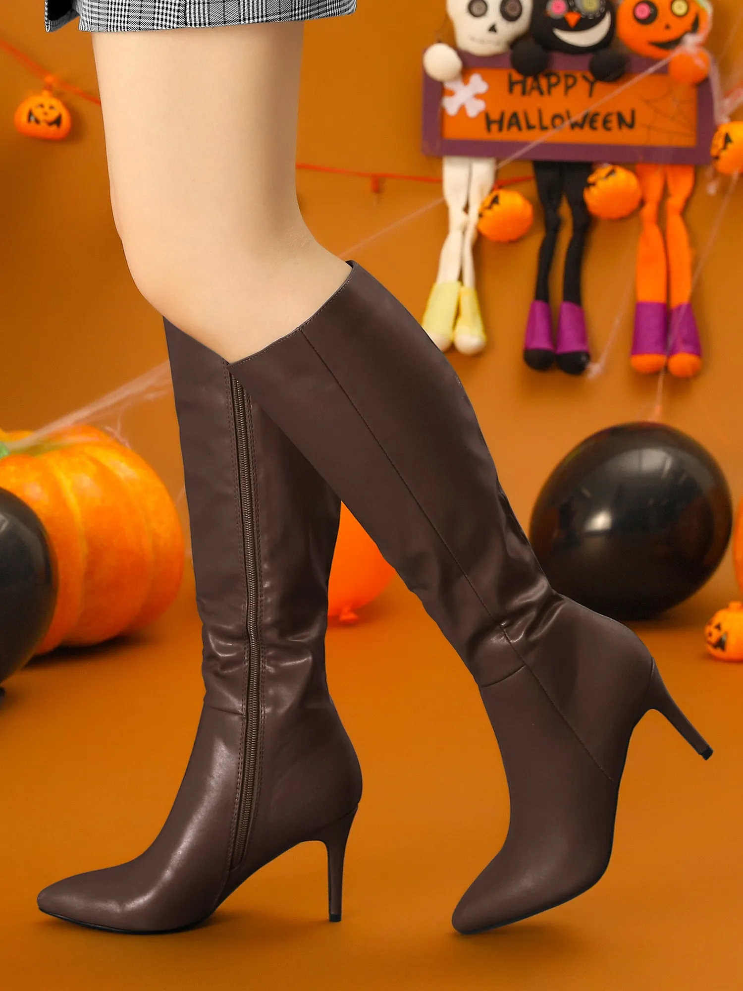 Pointed Toe Stiletto High Heel Zipper Knee High Boots