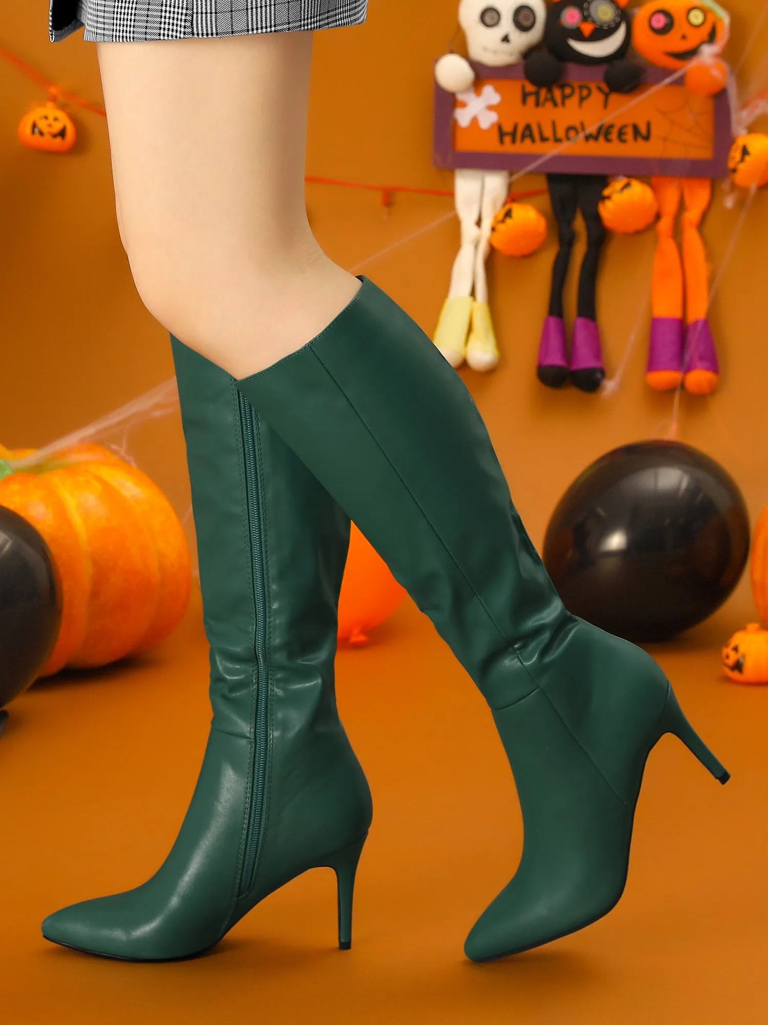 Pointed Toe Stiletto High Heel Zipper Knee High Boots