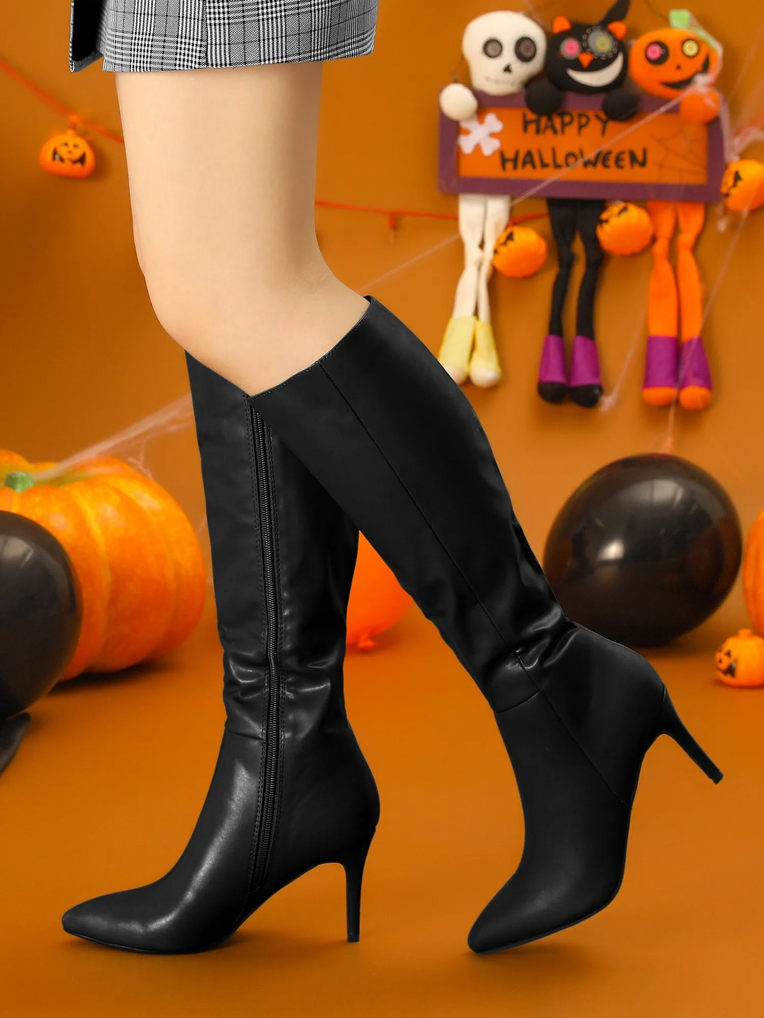Pointed Toe Stiletto High Heel Zipper Knee High Boots