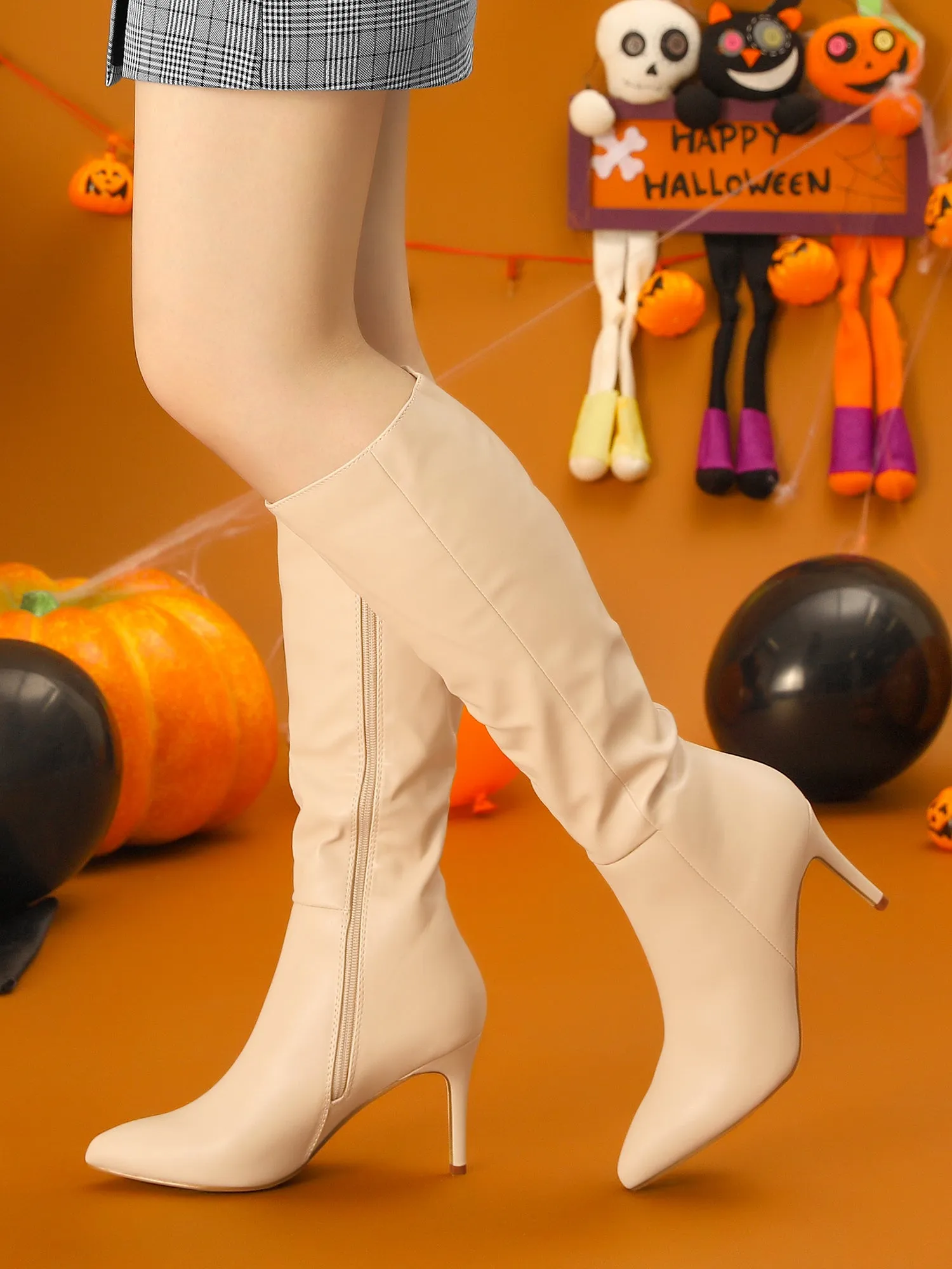 Pointed Toe Stiletto High Heel Zipper Knee High Boots