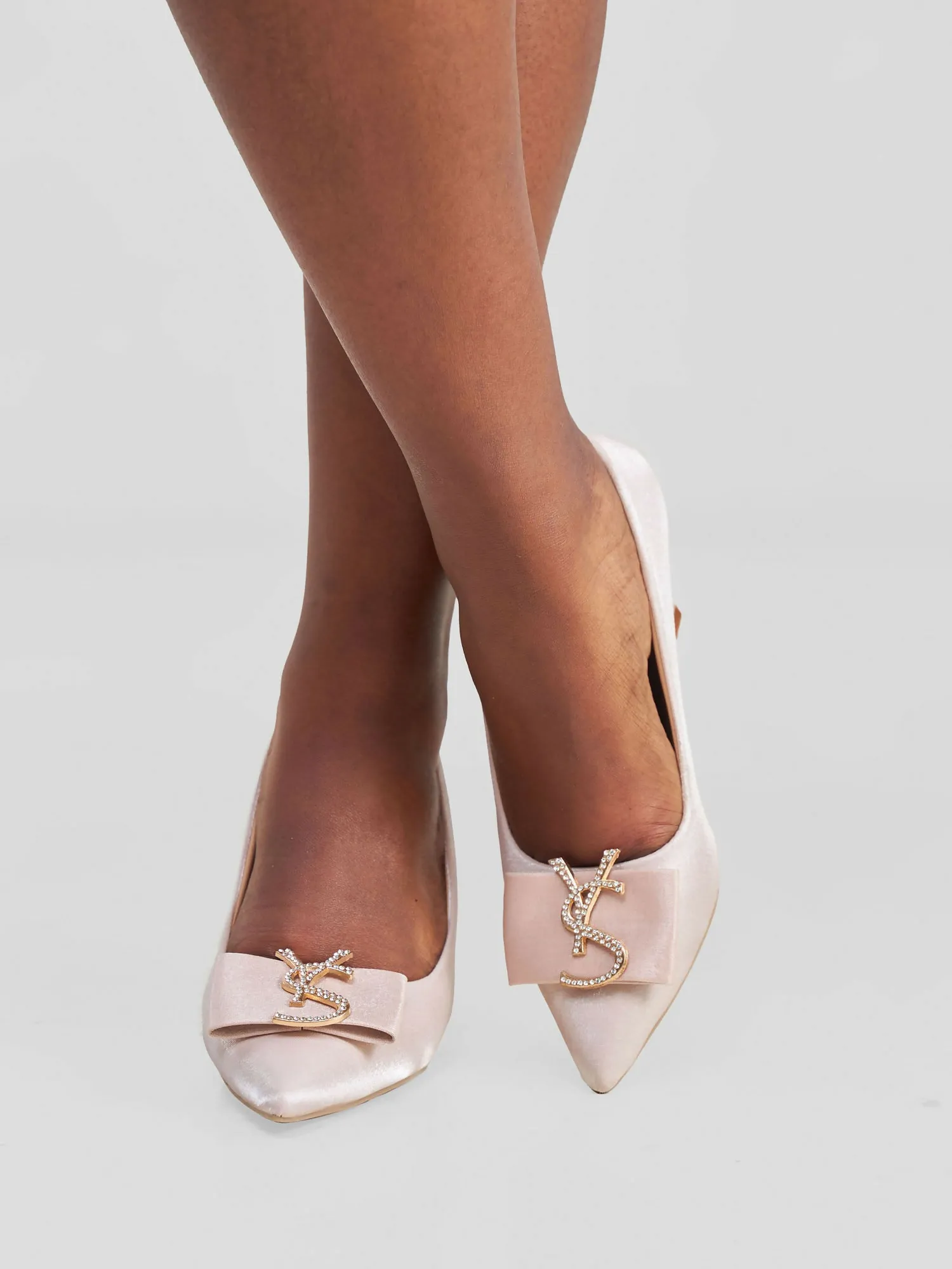 Satin Bow heel - Nude