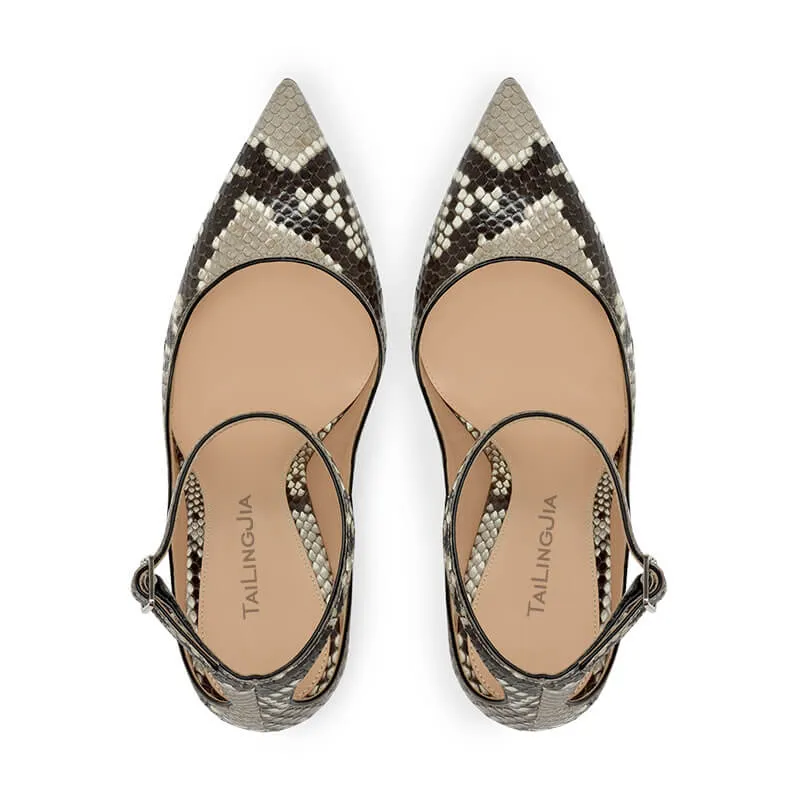 Sexy Snakeskin PU Point Toe Buckle High Heels