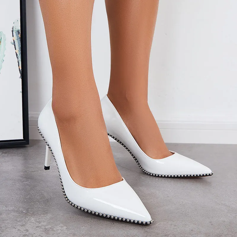 Sohiwoo Women Beaded Pumps Pointed Toe High Heel Stilettos Slip on Dress Shoes
