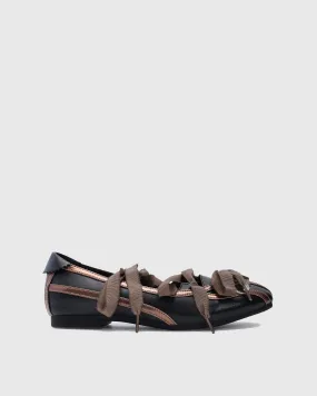 Sonia Hybrid Ribbon Ballet Flats In Brown