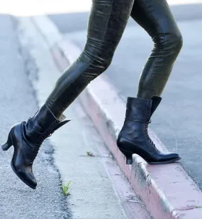 Stiletto heel lace-up boots retro pointed toe boots