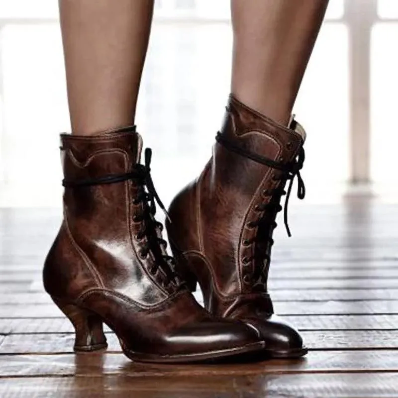 Stiletto heel lace-up boots retro pointed toe boots