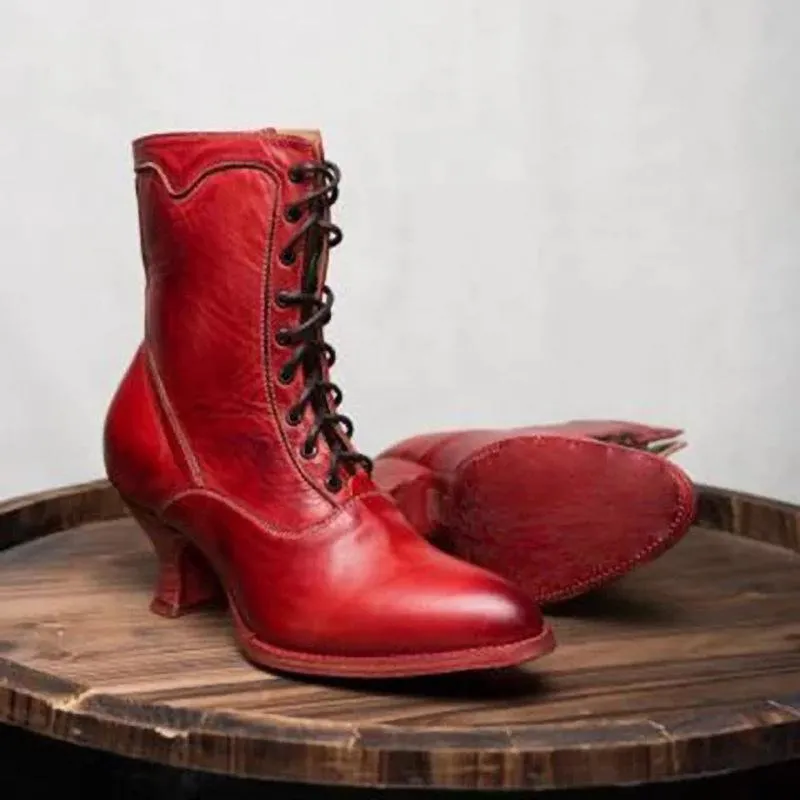 Stiletto heel lace-up boots retro pointed toe boots