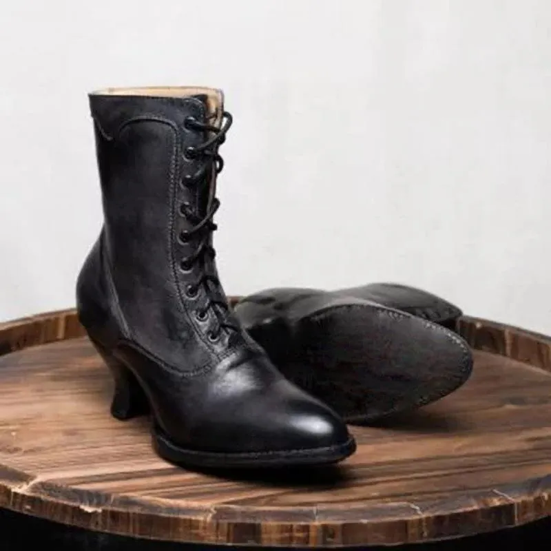 Stiletto heel lace-up boots retro pointed toe boots