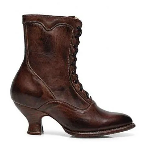 Stiletto heel lace-up boots retro pointed toe boots