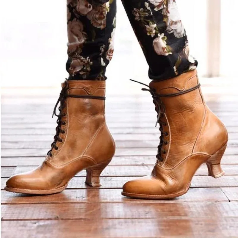 Stiletto heel lace-up boots retro pointed toe boots