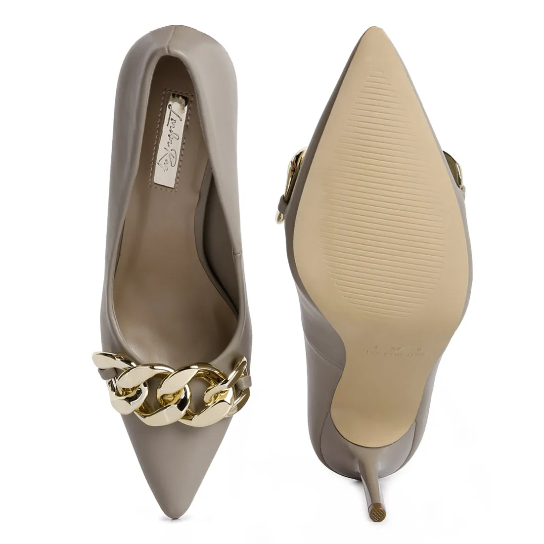 Taupe Chain Detail Pump Sandals