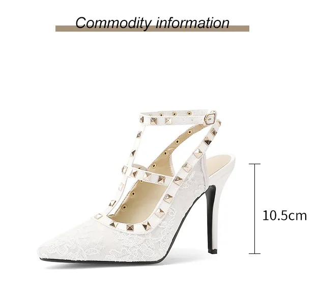 Tillbuy Lace flower pointed rivets high heels