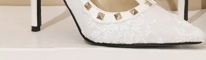 Tillbuy Lace flower pointed rivets high heels