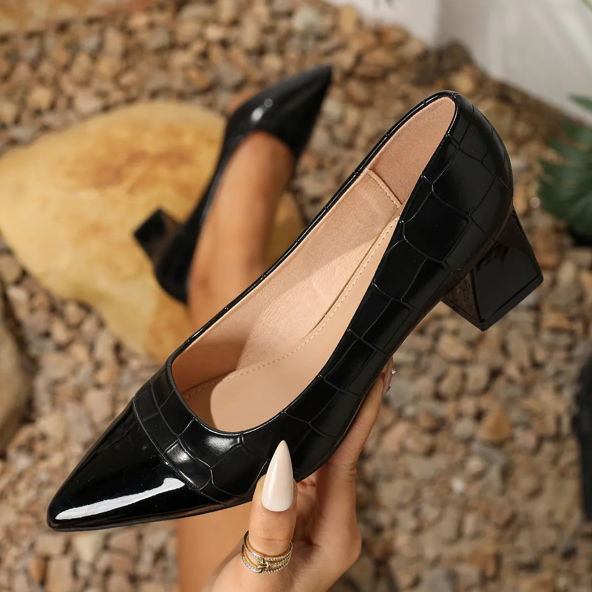 Tillbuy Solid Color Block Pumps