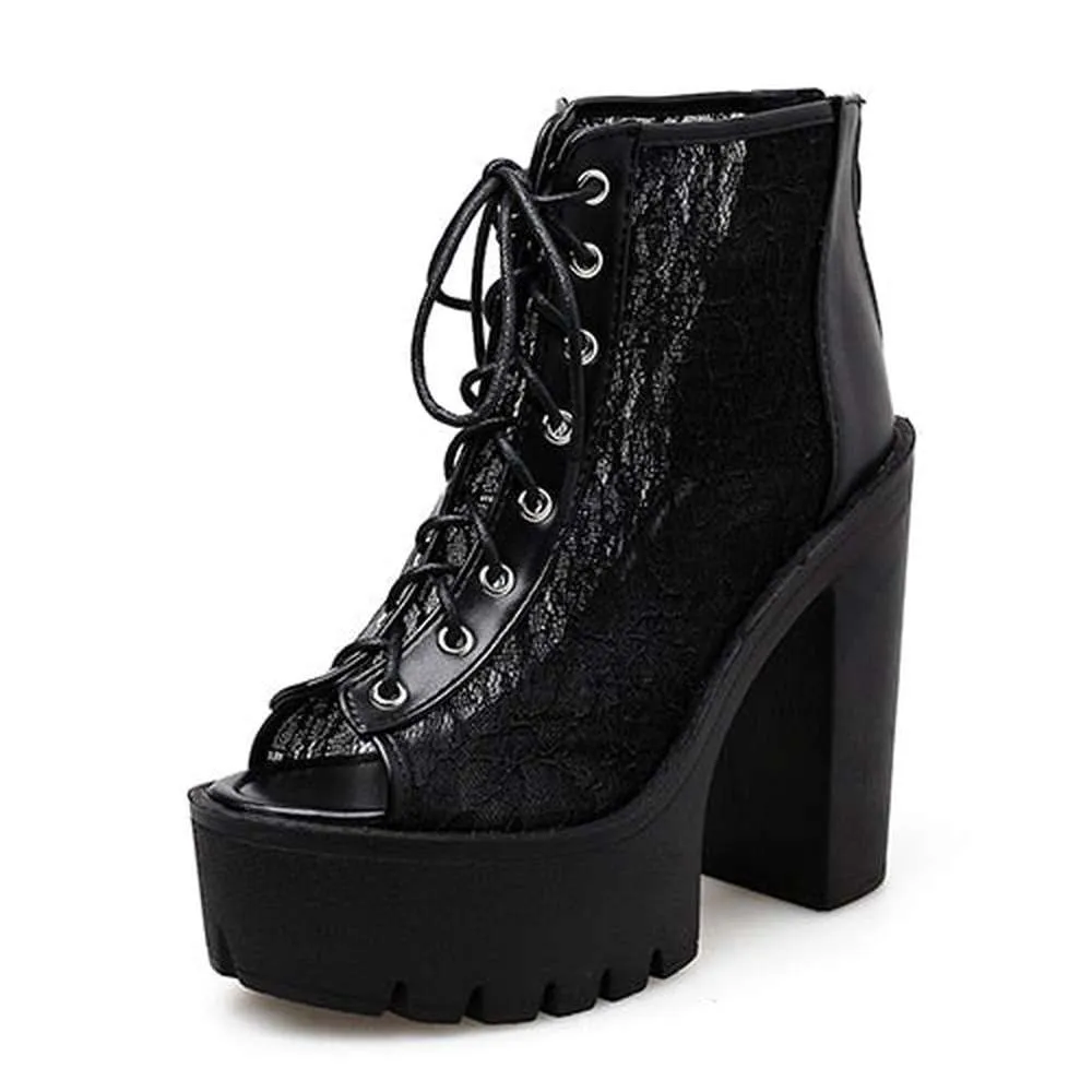 Women Lace Peep Toe Footwear Boots Mesh Rome Style Shoes