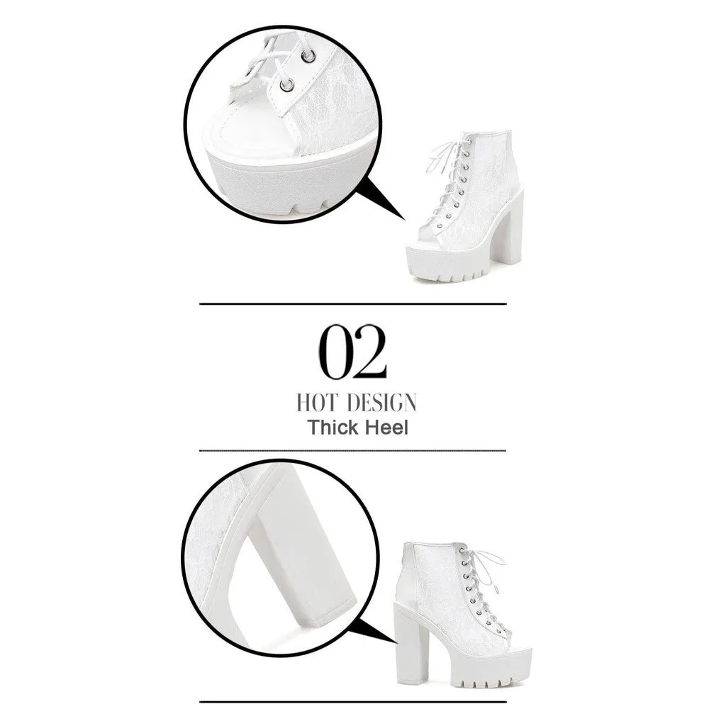 Women Lace Peep Toe Footwear Boots Mesh Rome Style Shoes