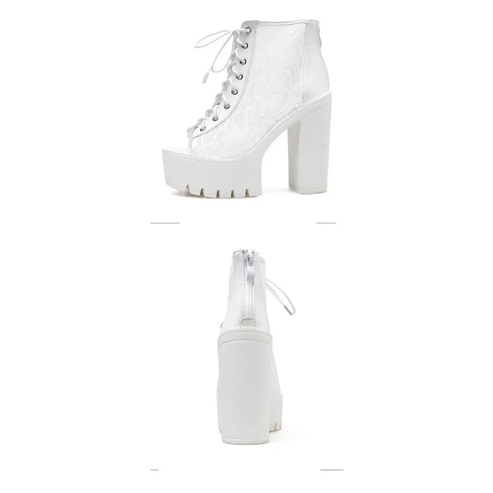 Women Lace Peep Toe Footwear Boots Mesh Rome Style Shoes