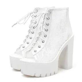 Women Lace Peep Toe Footwear Boots Mesh Rome Style Shoes