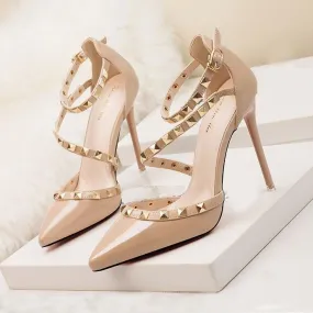 Womens Fashion Pointed Toe Stiletto Heel Sandals with Rivet Party Bridal Shoes